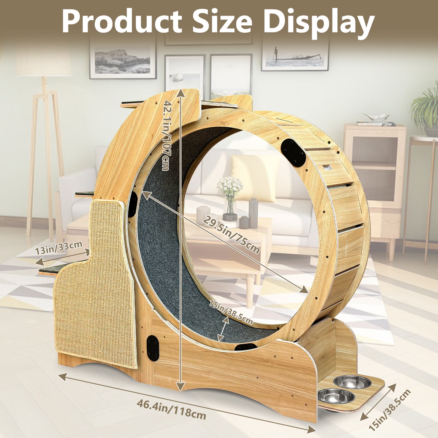 Large 5-in-1 Wooden Cat Activity Center with Exercise Wheel