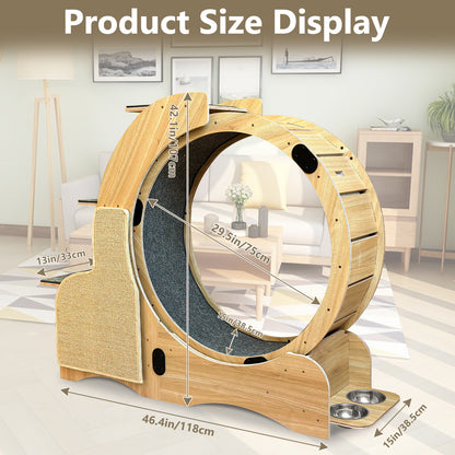 Large 5-in-1 Wooden Cat Activity Center with Exercise Wheel