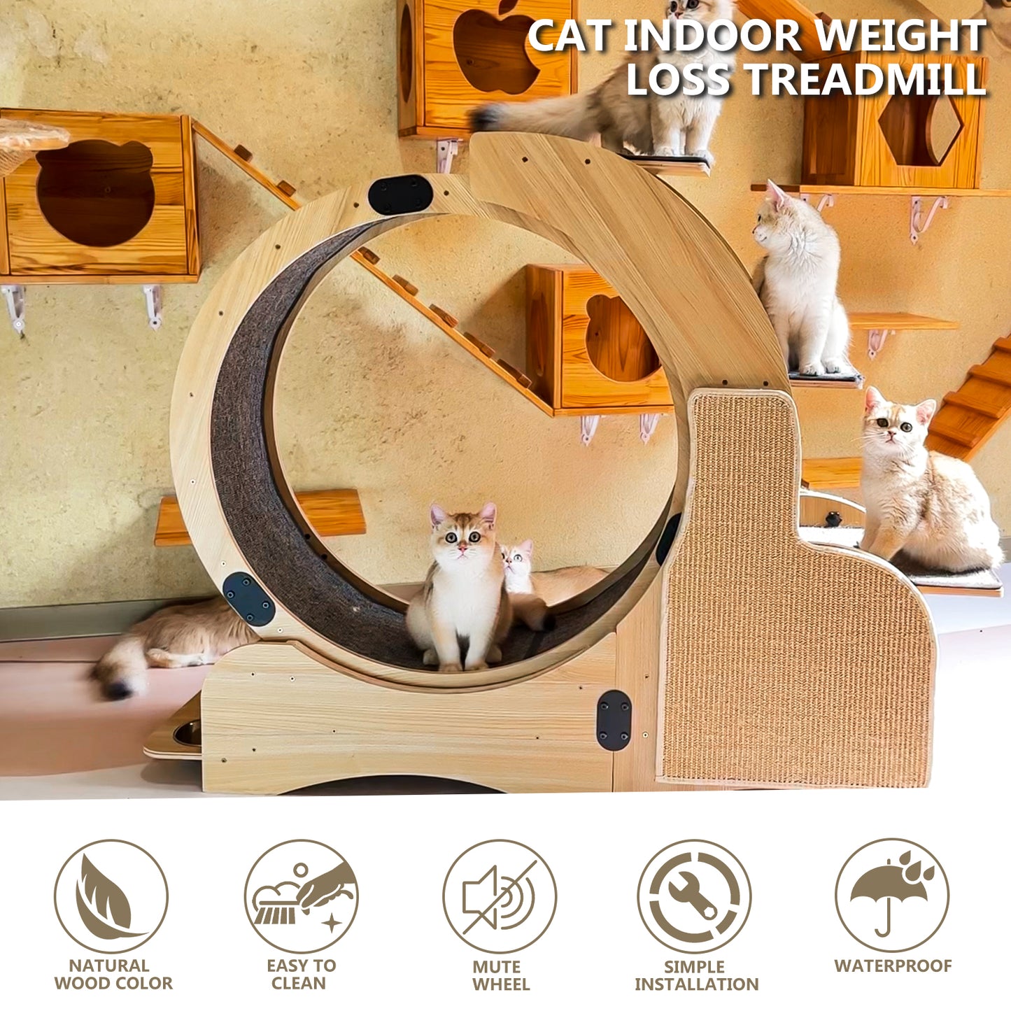 Large 5-in-1 Wooden Cat Activity Center with Exercise Wheel