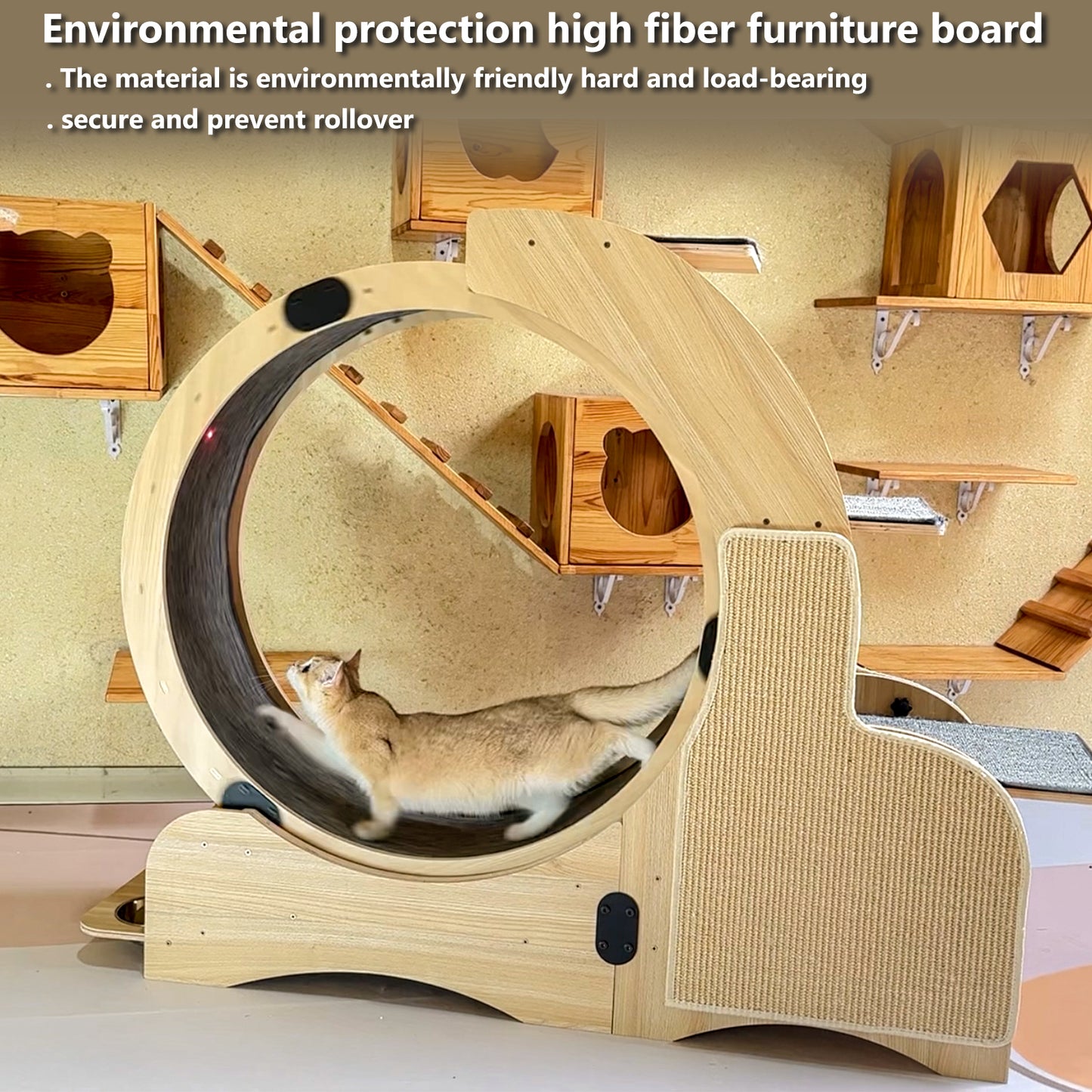 Large 5-in-1 Wooden Cat Activity Center with Exercise Wheel