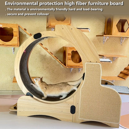 Large 5-in-1 Wooden Cat Activity Center with Exercise Wheel