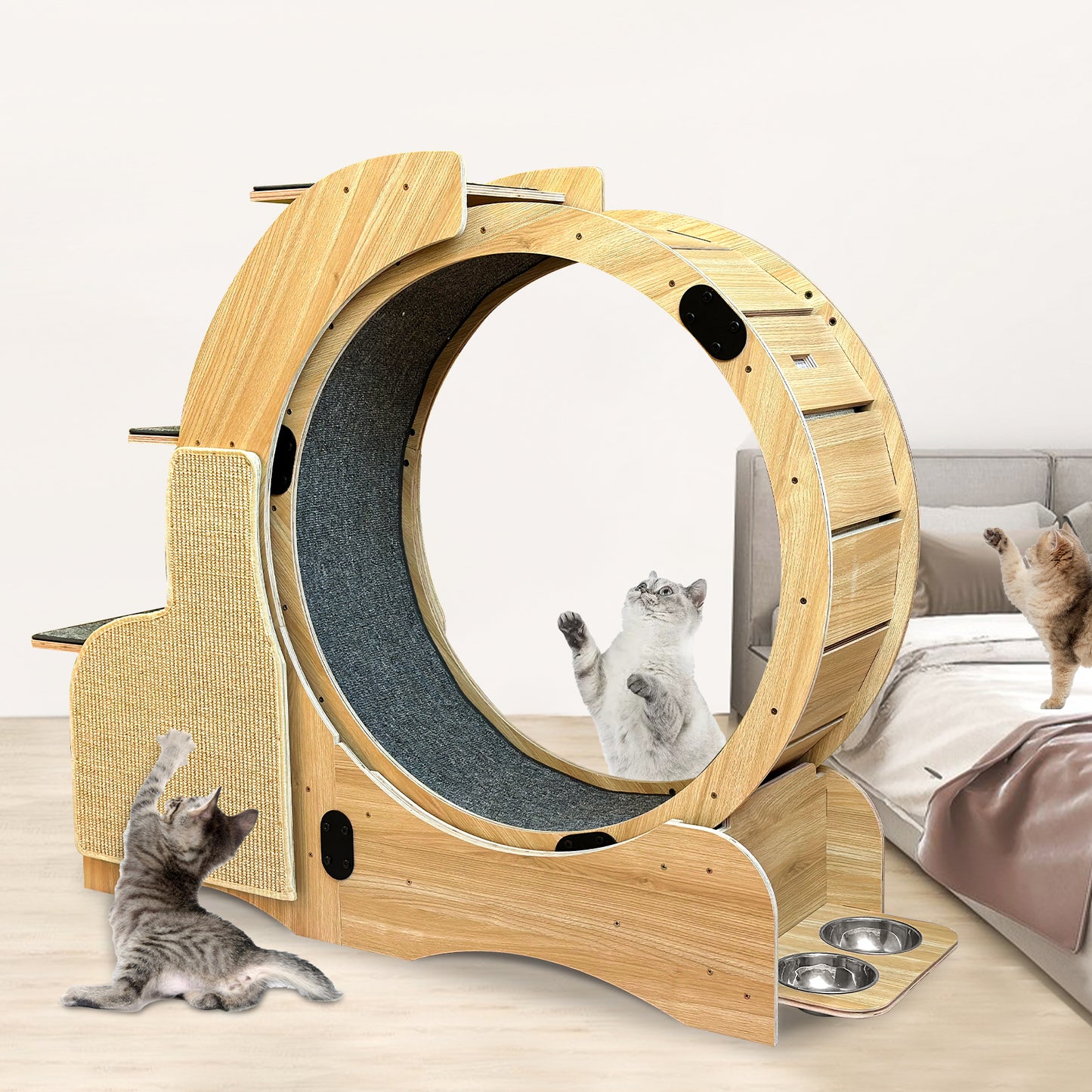 Large 5-in-1 Wooden Cat Activity Center with Exercise Wheel