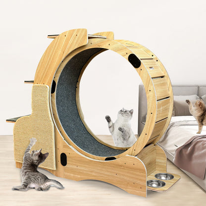 Large 5-in-1 Wooden Cat Activity Center with Exercise Wheel