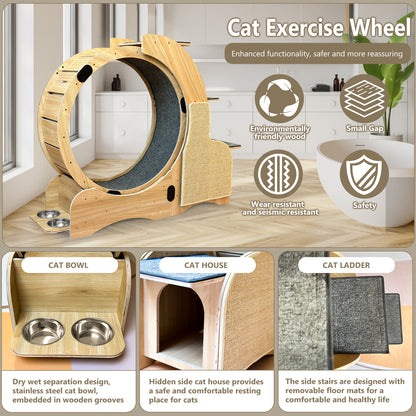Large 5-in-1 Wooden Cat Activity Center with Exercise Wheel
