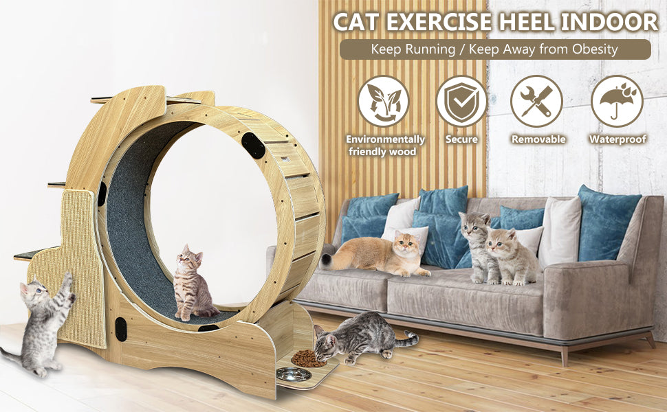 Large 5-in-1 Wooden Cat Activity Center with Exercise Wheel
