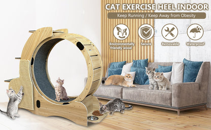 Large 5-in-1 Wooden Cat Activity Center with Exercise Wheel